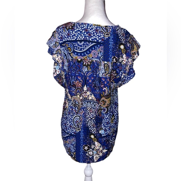 Blue Paisley Boho Western Blouse Large by Knox Rose - Picture 9 of 10